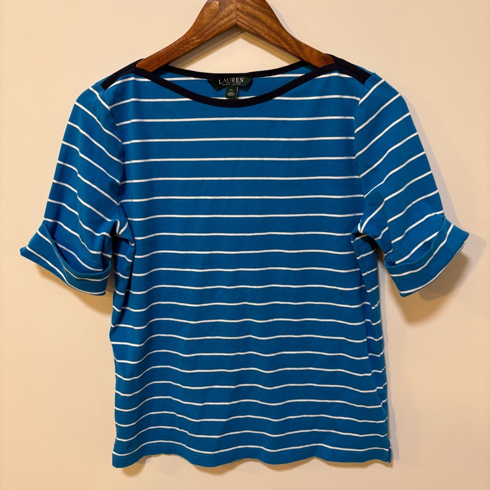Lauren Ralph Lauren women’s XL Nautical Stripe Knit Top Coastal Preppy Side Slit